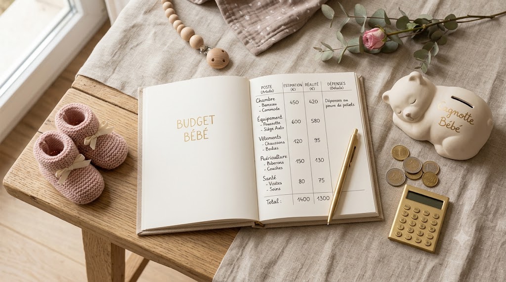 Tirelire, carnet de budget, calculatrice et chaussons bébé : anticiper le budget pour accueillir bébé